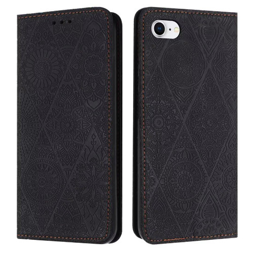 iPhone 16e / 17e Ethnic Embossed Adsorption Leather Phone Case - Black