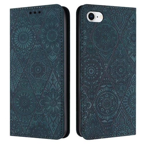 iPhone 16e / 17e Ethnic Embossed Adsorption Leather Phone Case - Blue