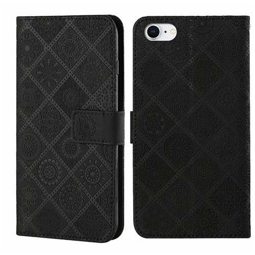 iPhone 16e / 17e Ethnic Style Embossed Pattern Leather Phone Case - Black