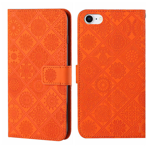 iPhone 16e / 17e Ethnic Style Embossed Pattern Leather Phone Case - Orange