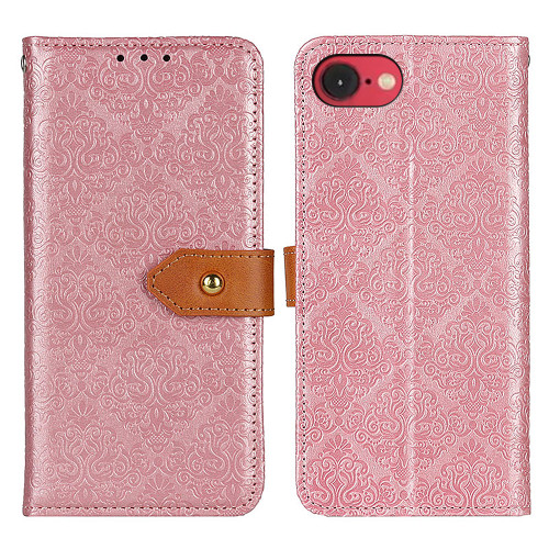 iPhone 16e / 17e European Floral Embossed Leather Phone Case - Pink