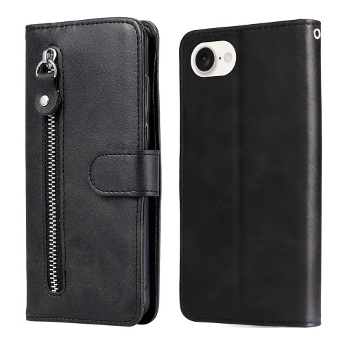 iPhone 16e / 17e Fashion Calf Texture Zipper Leather Phone Case - Black