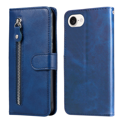 iPhone 16e / 17e Fashion Calf Texture Zipper Leather Phone Case - Blue