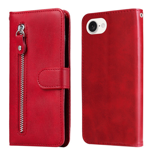 iPhone 16e / 17e Fashion Calf Texture Zipper Leather Phone Case - Red