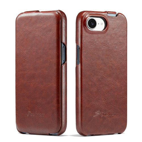 iPhone 16e / 17e Fierre Shann 64 Texture Vertical Flip PU Leather Phone Case - Brown
