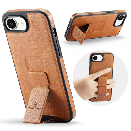 iPhone 16e / 17e Fierre Shann Oil Wax Cow Leather Holder Back Phone Case - Brown