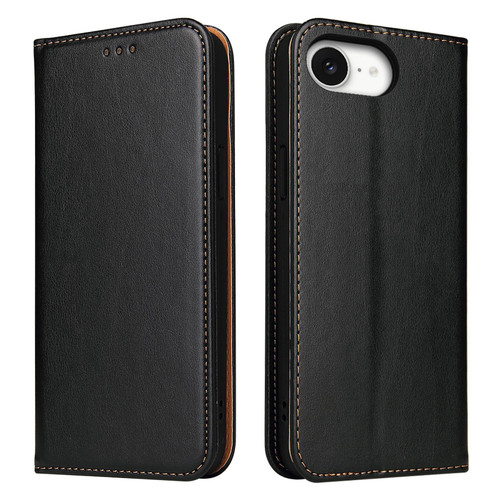 iPhone 16e / 17e Fierre Shann PU Genuine Leather Texture Phone Case - Black