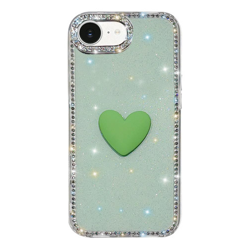 iPhone 16e / 17e Flash Rhinestone Double-sided IMD Love Heart Phone Case - Glitter Green