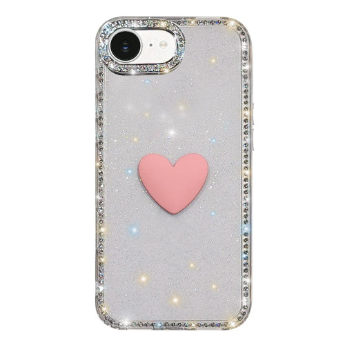 iPhone 16e / 17e Flash Rhinestone Double-sided IMD Love Heart Phone Case - Glitter Transparent