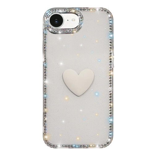 iPhone 16e / 17e Flash Rhinestone Double-sided IMD Love Heart Phone Case - Glitter White