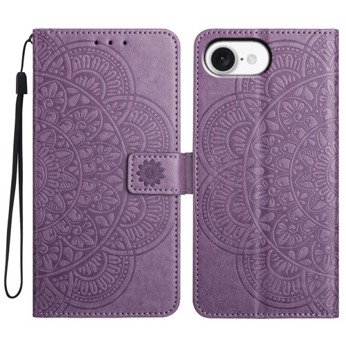 iPhone 16e / 17e Flower Embossed Leather Phone Case - Purple