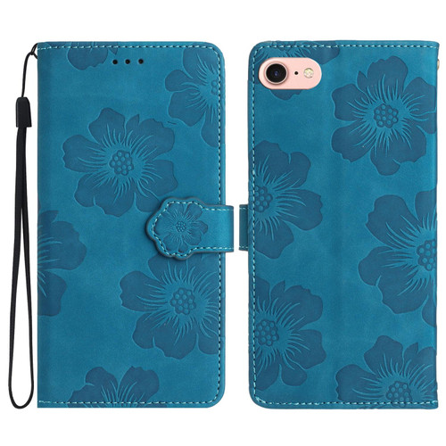 iPhone 16e / 17e Flower Embossing Pattern Leather Phone Case - Blue