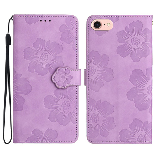iPhone 16e / 17e Flower Embossing Pattern Leather Phone Case - Purple