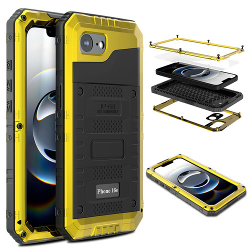 iPhone 16e / 17e Four-proof Metal Hybrid Silicone Phone Case - Yellow