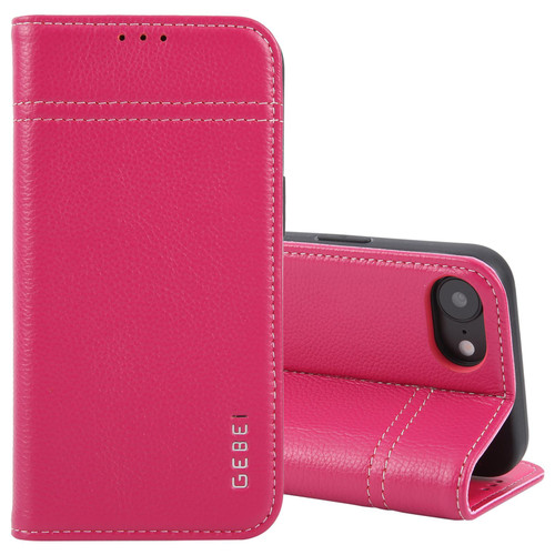 iPhone 16e / 17e GEBEI Top-grain Horizontal Flip Leather Phone Case - Rose Red