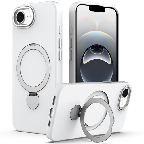 iPhone 16e / 17e Gen1.5 Pivot Ring Holder TPU Hybrid PC Phone Case - White