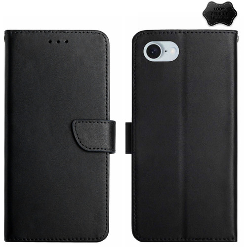 iPhone 16e / 17e Genuine Leather Fingerprint-proof Flip Phone Case - Black