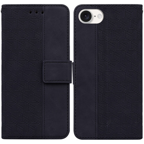 iPhone 16e / 17e Geometric Embossed Leather Phone Case - Black