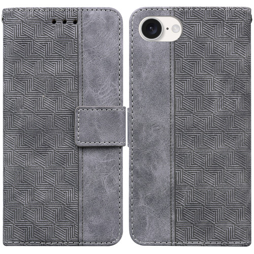 iPhone 16e / 17e Geometric Embossed Leather Phone Case - Grey