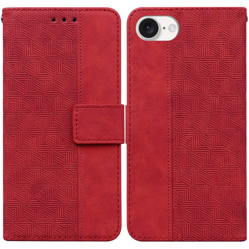 iPhone 16e / 17e Geometric Embossed Leather Phone Case - Red