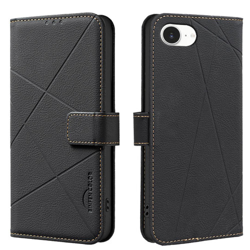 iPhone 16e / 17e Geometric Pattern RFID Leather Phone Case - Black