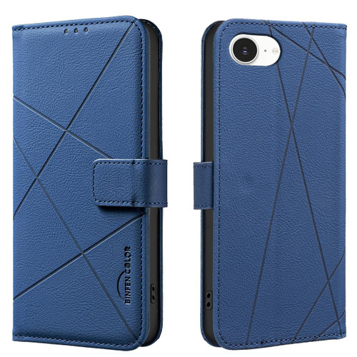 iPhone 16e / 17e Geometric Pattern RFID Leather Phone Case - Blue