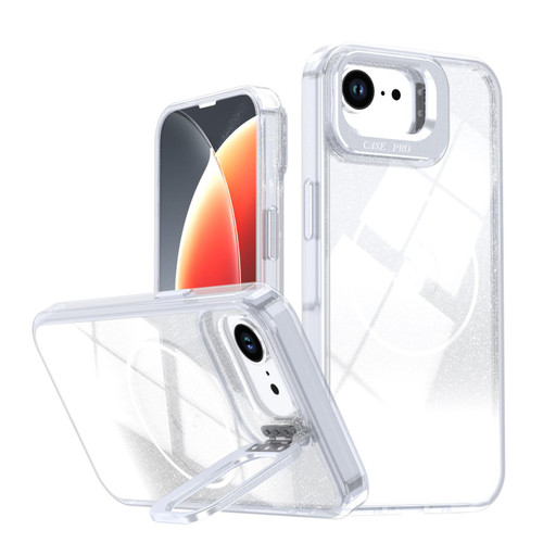 iPhone 16e / 17e Glitter Gradient Magnetic Lens Frame Holder Phone Case - White