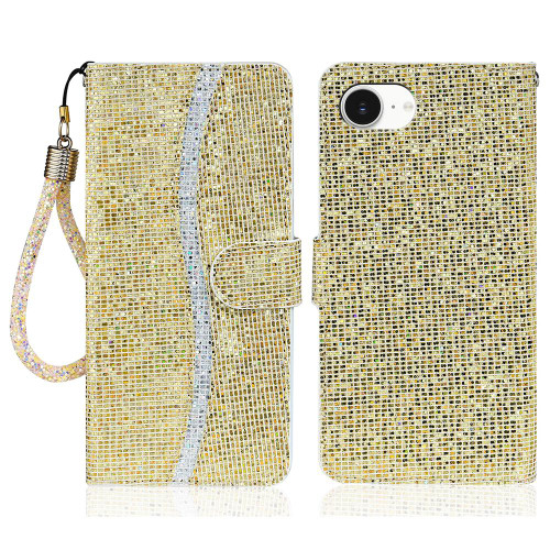 iPhone 16e / 17e Glitter Powder Filp Leather Phone Case - Gold