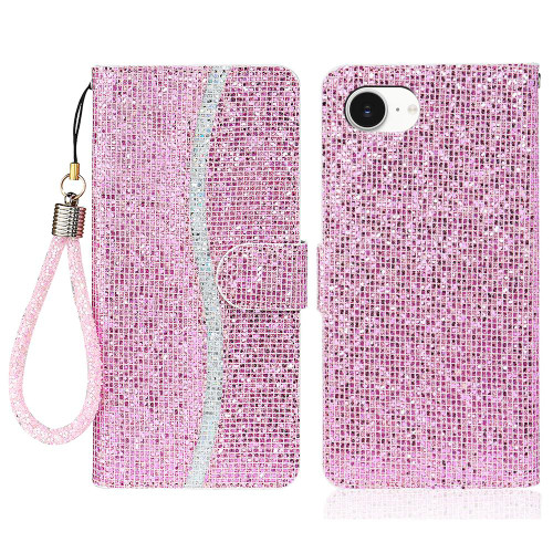 iPhone 16e / 17e Glitter Powder Filp Leather Phone Case - Pink