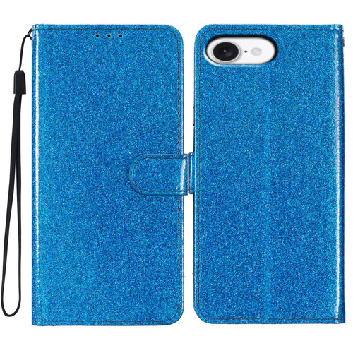 iPhone 16e / 17e Glitter Powder Flip Leather Phone Case - Blue