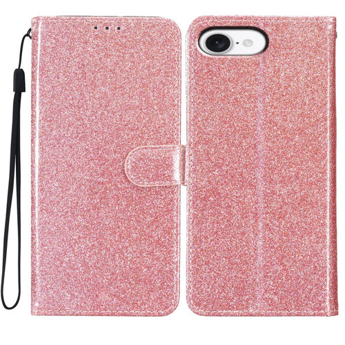 iPhone 16e / 17e Glitter Powder Flip Leather Phone Case - Rose Gold