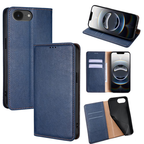 iPhone 16e / 17e Gloss Oil Solid Color Magnetic Leather Phone Case - Blue