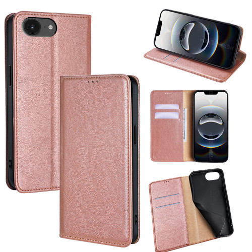 iPhone 16e / 17e Gloss Oil Solid Color Magnetic Leather Phone Case - Rose Gold