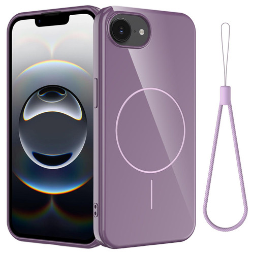 iPhone 16e / 17e Glossy TPU Shockproof MagSafe Phone Case with Lanyard - Purple