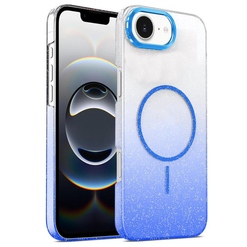 iPhone 16e / 17e Gold Diamond Glitter Gradient MagSafe Shockproof Phone Case - Blue