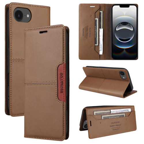 iPhone 16e / 17e GQUTROBE G01 RFID Anti-theft Leather Phone Case - Brown