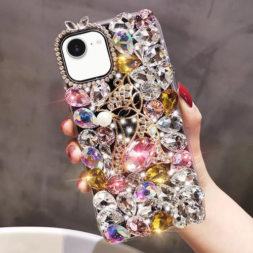 iPhone 16e / 17e Handmade Bling Rhinestone Gemstone Fox PC Phone Case - Pink