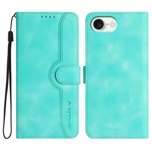 iPhone 16e / 17e Heart Pattern Skin Feel Leather Phone Case - Light Blue