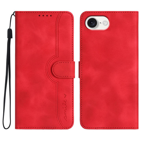 iPhone 16e / 17e Heart Pattern Skin Feel Leather Phone Case - Red