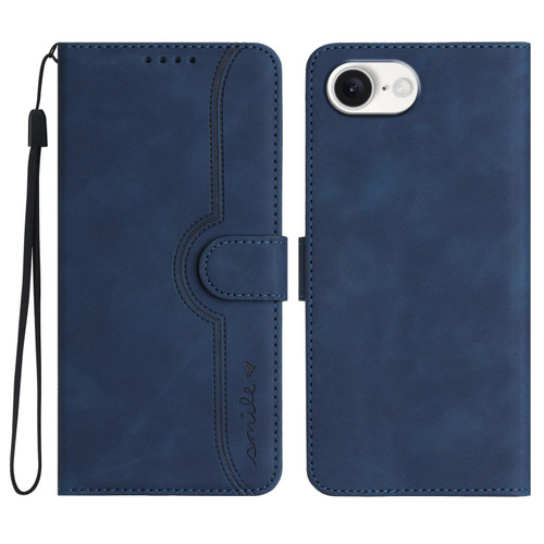iPhone 16e / 17e Heart Pattern Skin Feel Leather Phone Case - Royal Blue