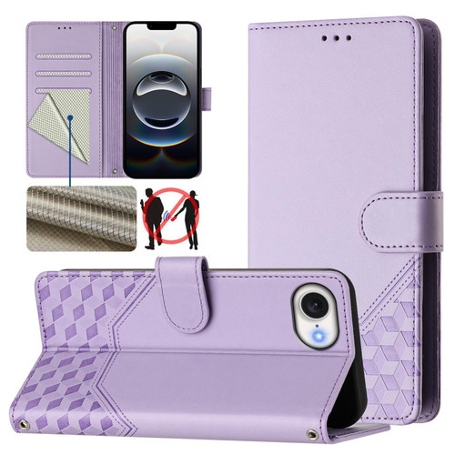 iPhone 16e / 17e Honeycomb Embossing RFID Leather Phone Case - Light Purple