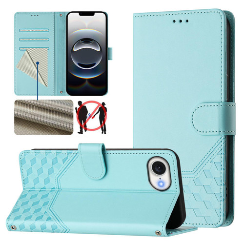 iPhone 16e / 17e Honeycomb Embossing RFID Leather Phone Case - Mint Green