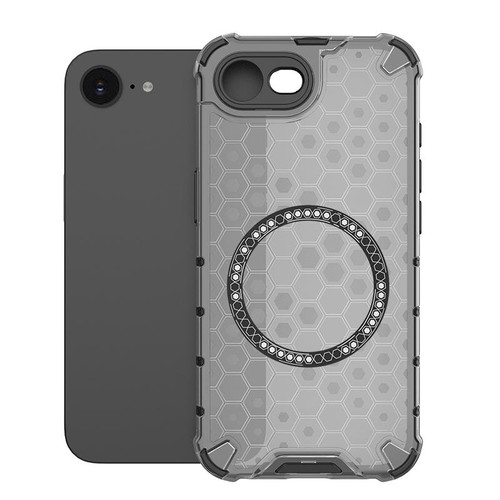 iPhone 16e / 17e Honeycomb Magnetic Ring Shockproof Phone Case - Black