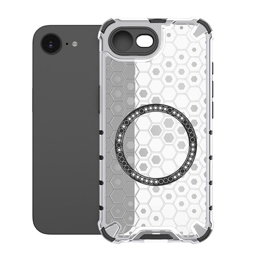 iPhone 16e / 17e Honeycomb Magnetic Ring Shockproof Phone Case - White