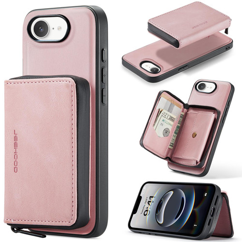 iPhone 16e / 17e JEEHOOD J02 Magnetic Zipper Horizontal Flip Leather Phone Case - Pink