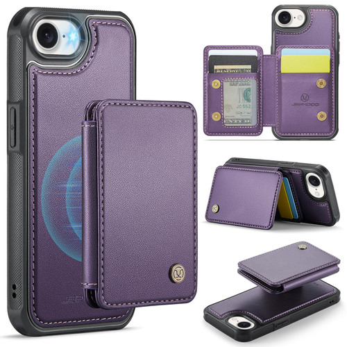 iPhone 16e / 17e JEEHOOD J05 Business Magnetic Style RFID Leather Phone Case - Purple