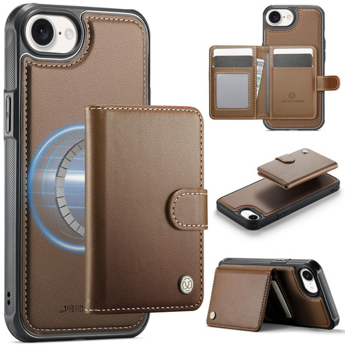iPhone 16e / 17e JEEHOOD J09 Buckle Card Bag MagSafe Magnetic Style RFID Leather Phone Case - Brown
