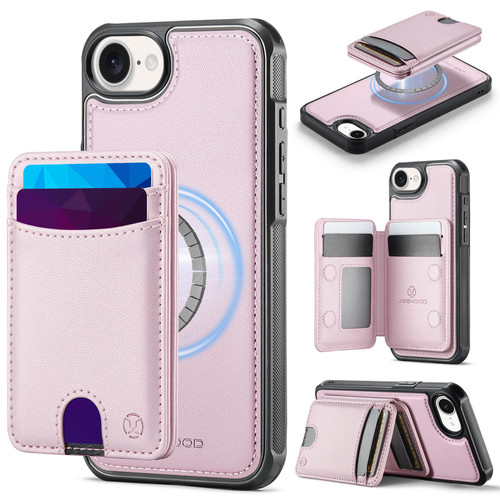 iPhone 16e / 17e JEEHOOD J10 Flip Card Bag MagSafe Split RFID Leather Phone Case - Pink