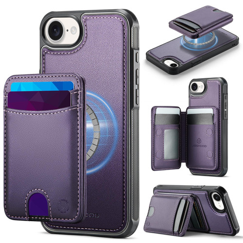 iPhone 16e / 17e JEEHOOD J10 Flip Card Bag MagSafe Split RFID Leather Phone Case - Purple