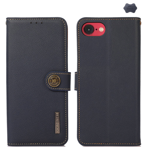 iPhone 16e / 17e KHAZNEH Custer Genuine Leather RFID Phone Case - Blue